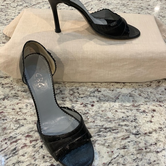 BCBG Paris black leather open toe heels - Picture 2 of 6